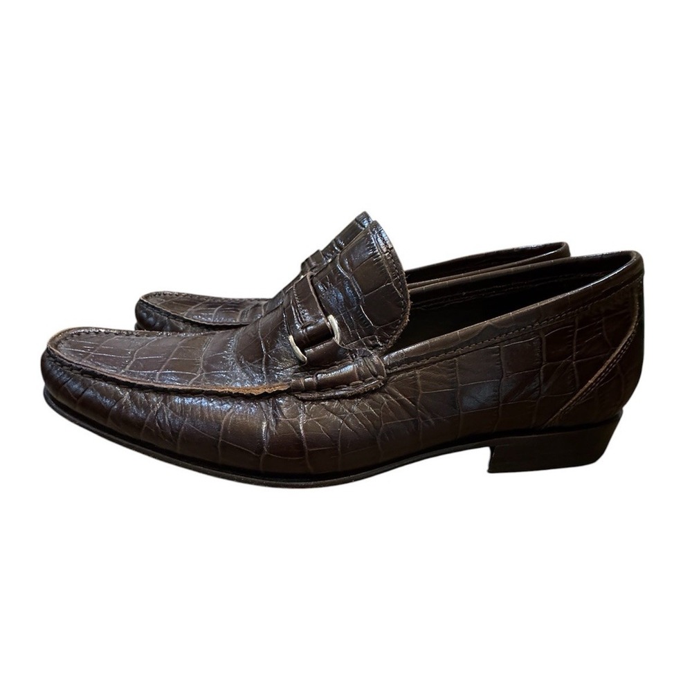 Russell And Brinkley Croc Embossed Brown Leather Loafer Size 41 US 8-8.5